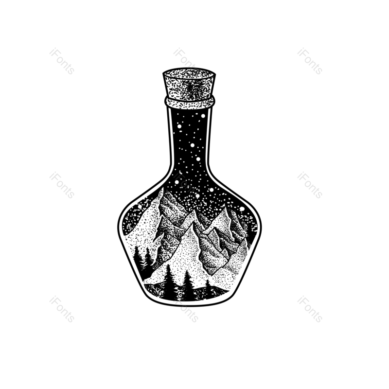 线稿图片,黑白元素,瓶子PNG,星空免抠素材